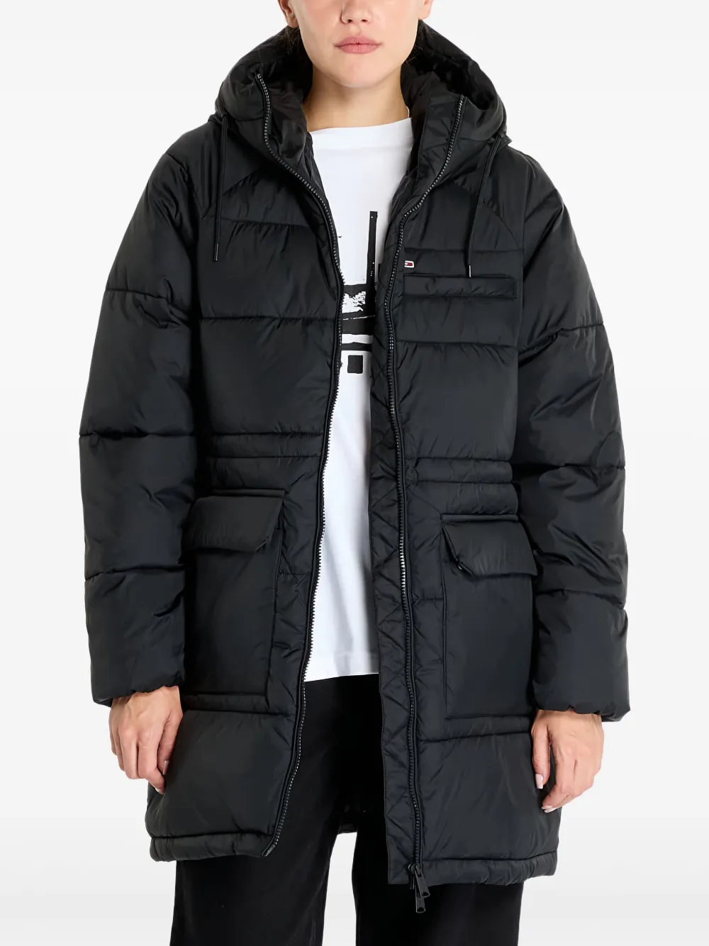Tommy Jeans Gewatteerde jas met capuchon Zwart