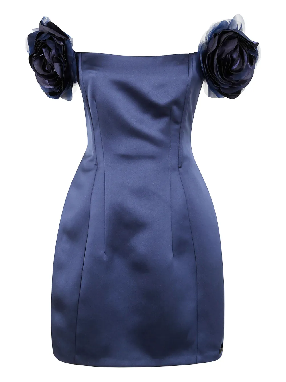 Elisabetta Franchi Satijnen mini-jurk met bloemen-applicatie Blauw
