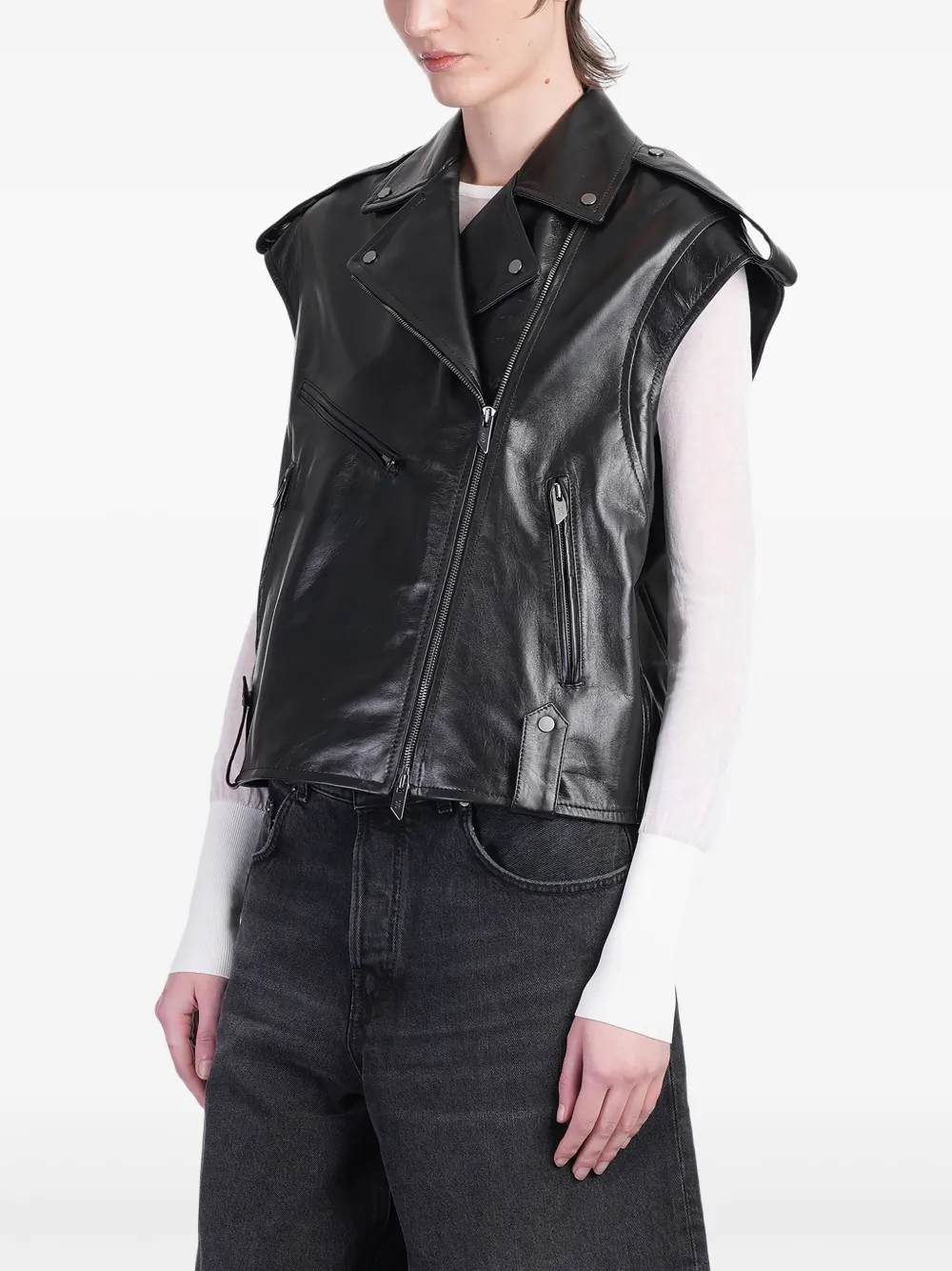 Salvatore Santoro Leren gilet Zwart