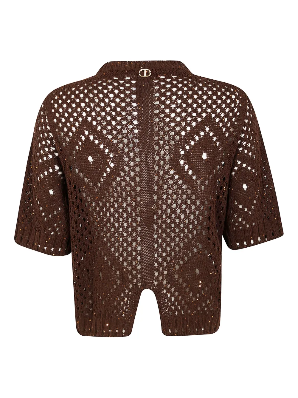 Shop Twinset Open-knit Short-sleeve Top In 12479 Chocolate