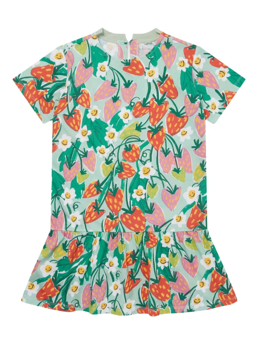 Stella McCartney Kids strawberry-print short-sleeves dress Groen