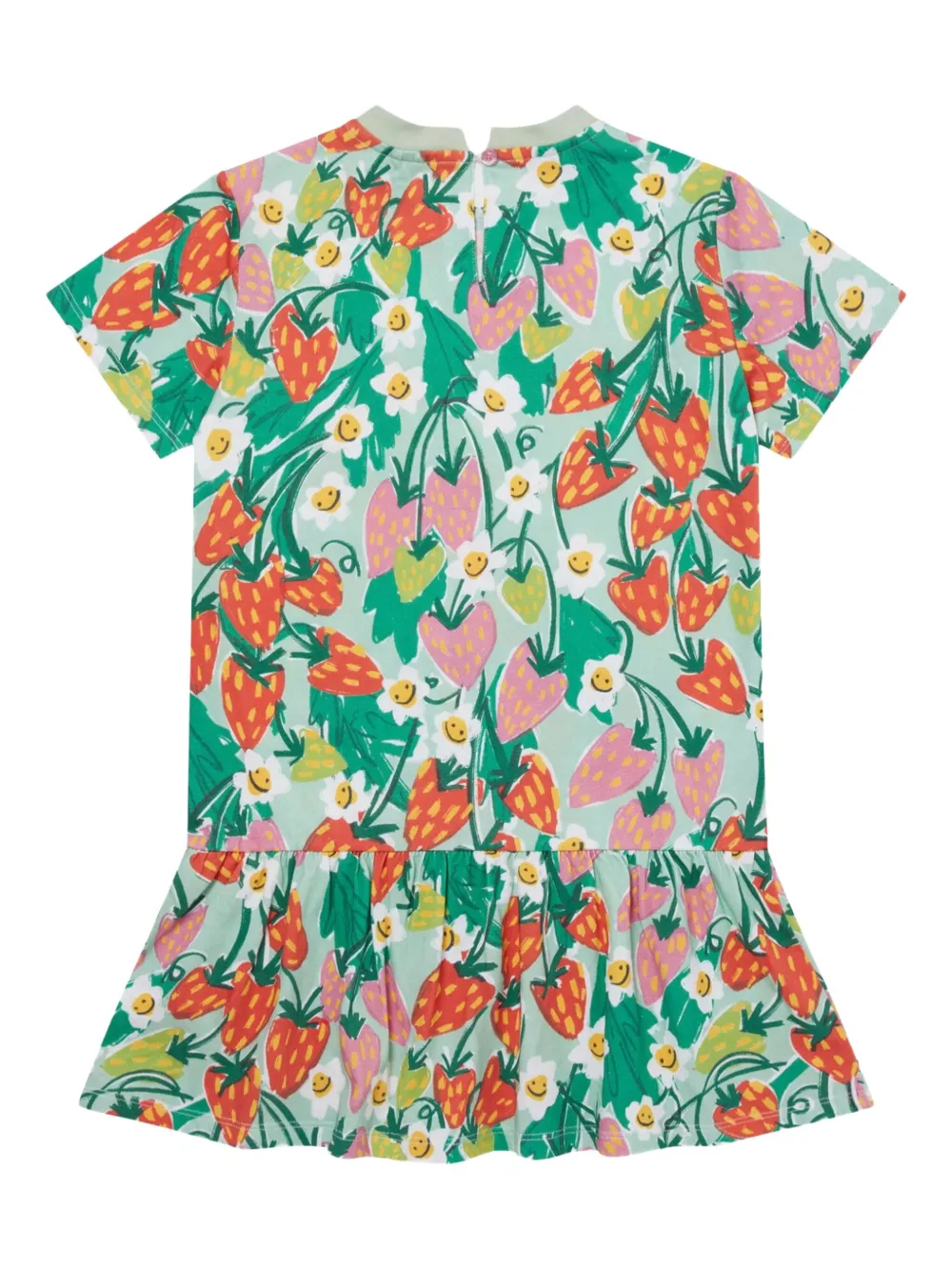 Stella McCartney Kids Jurk met korte mouwen en aardbeienprint Groen