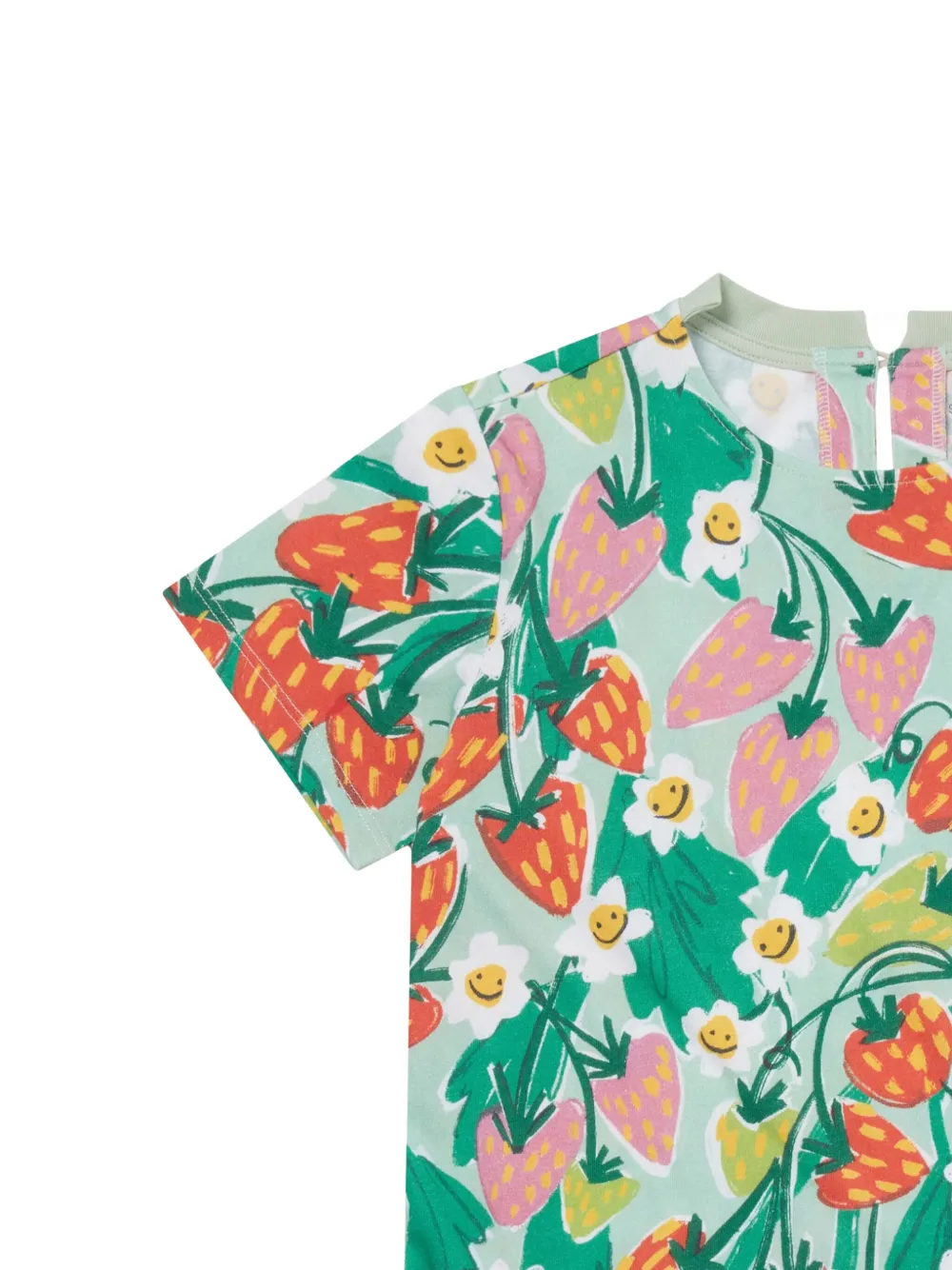 Stella McCartney Kids Jurk met korte mouwen en aardbeienprint Groen