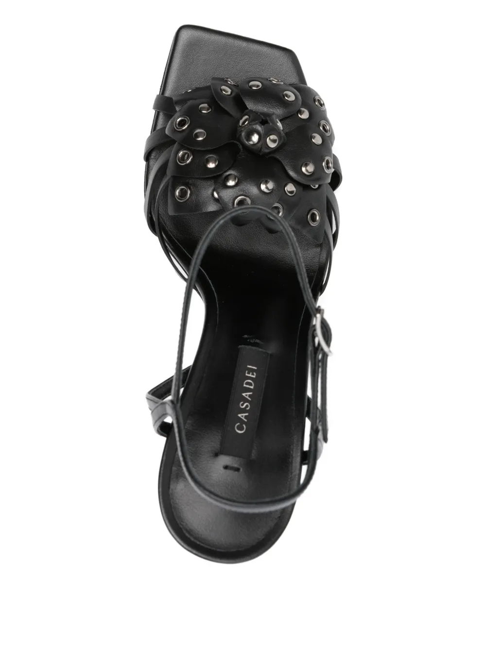 Casadei leather flower-embellished heeled sandals Black