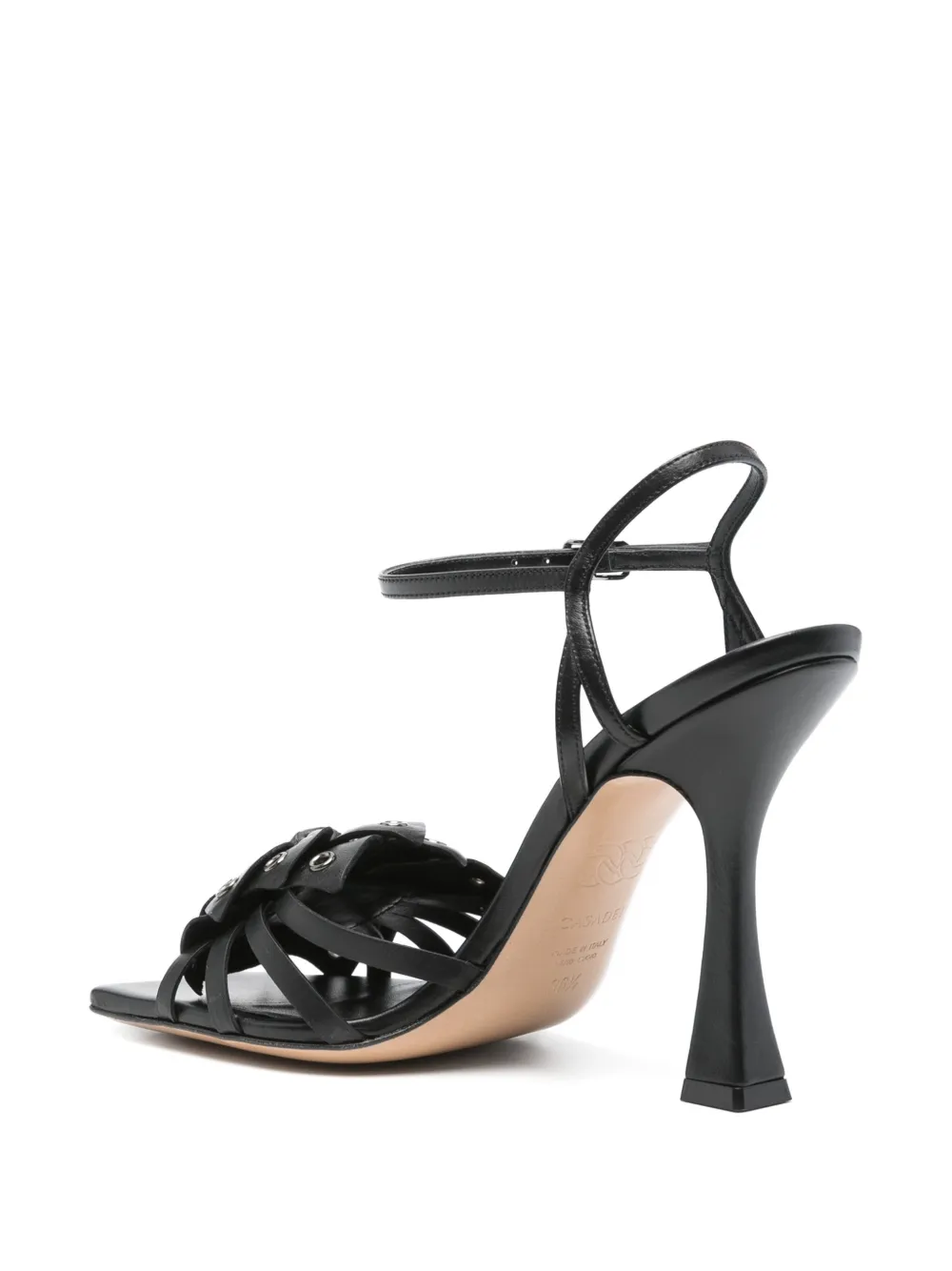 Casadei leather flower-embellished heeled sandals Black