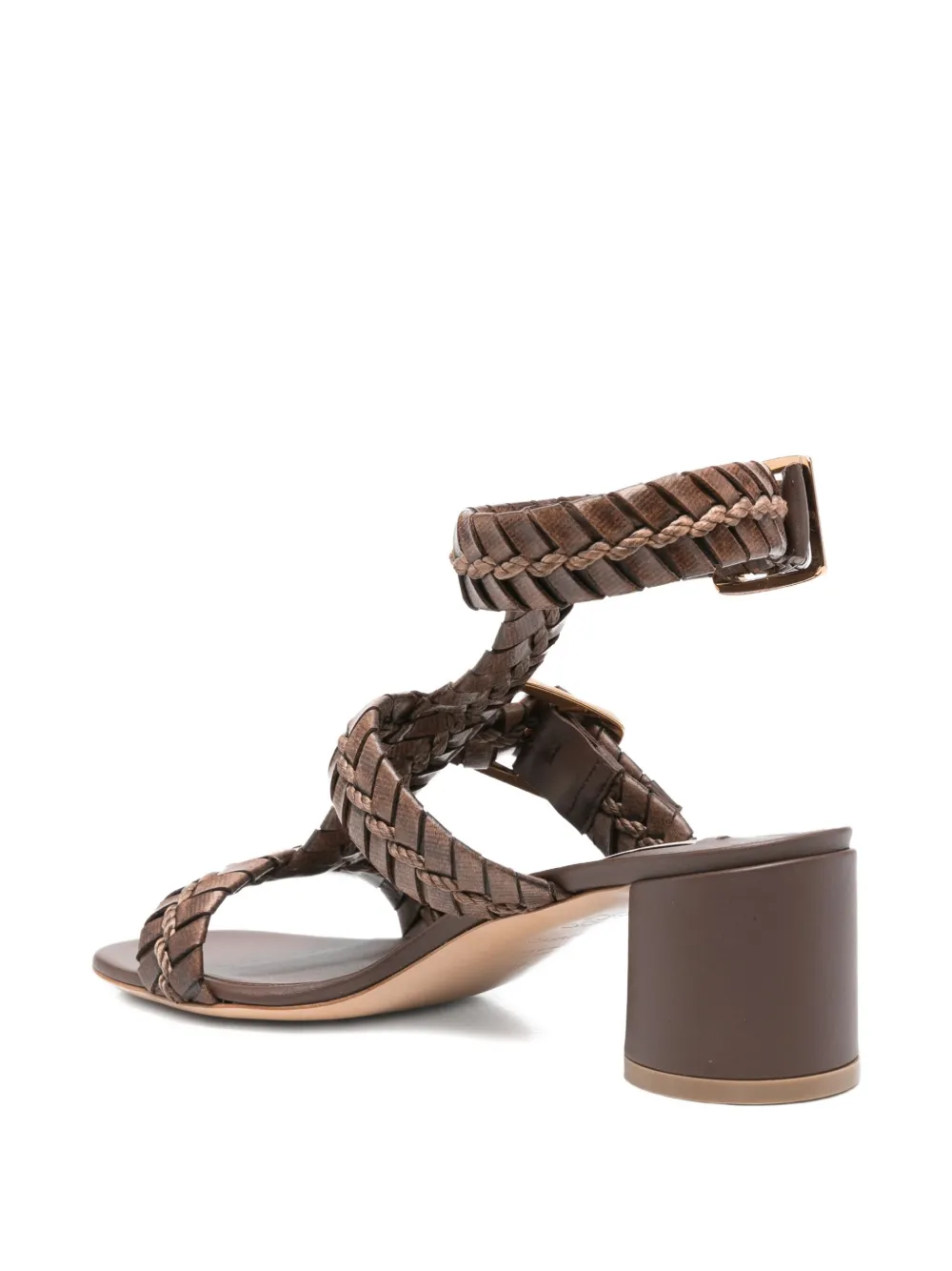 Casadei 50mm braided leather block-heel heeled sandals Bruin