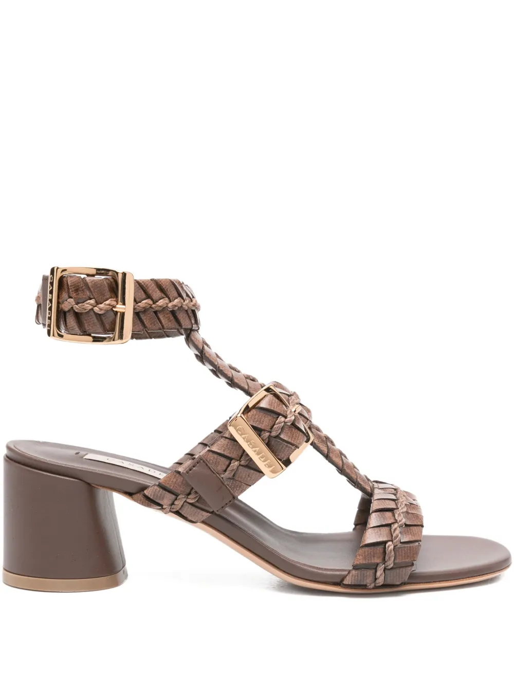 Casadei 50mm braided leather block-heel heeled sandals Bruin