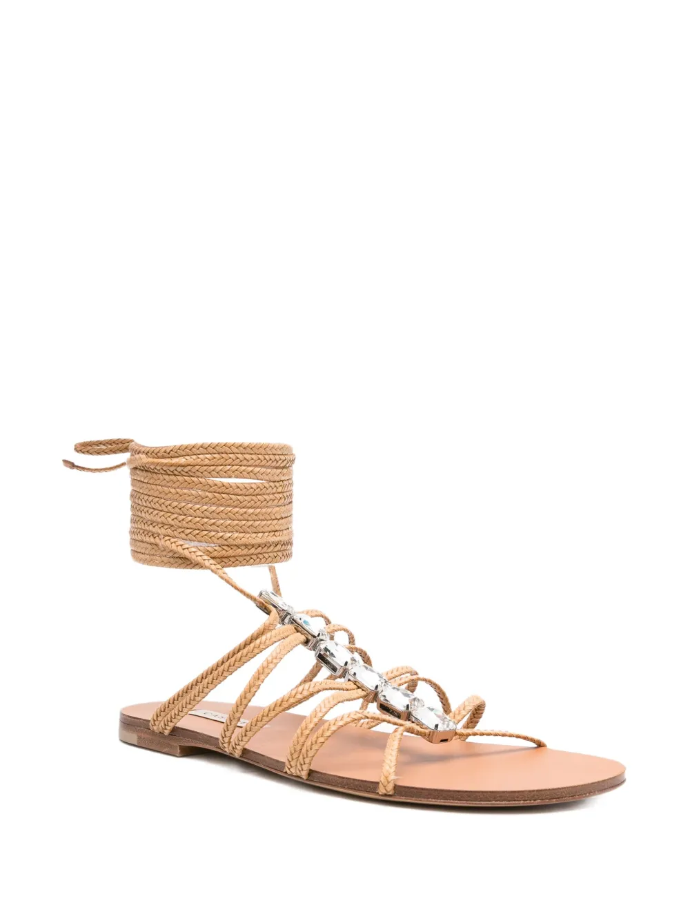 Casadei Crystal-embellished Lace-up Sandals In Brown