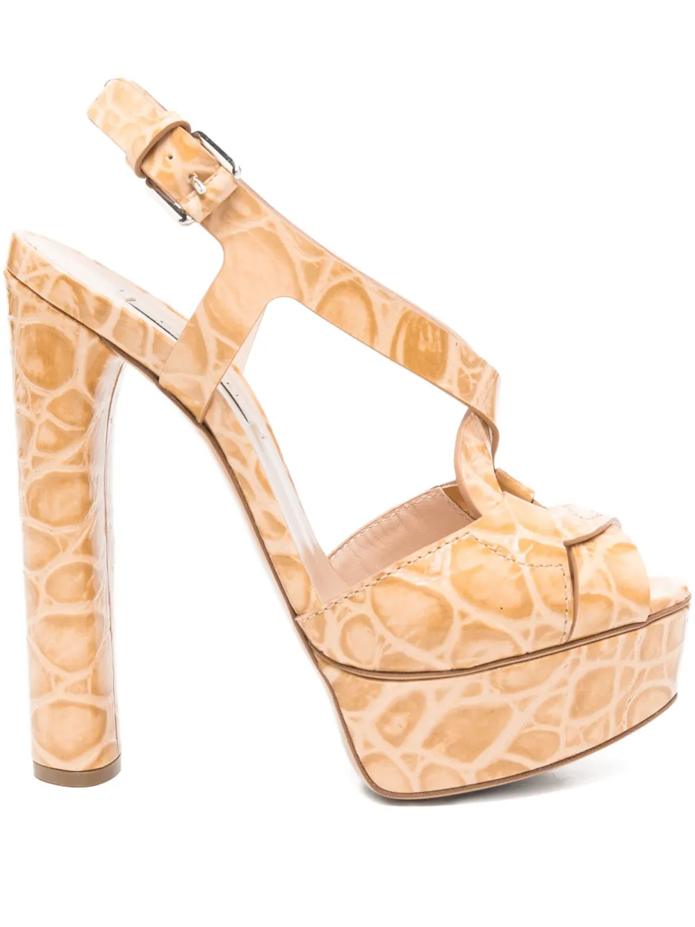 Casadei 140 mm Flora Jurassic sandalen met krokodillen-reliëf en plateauzool Beige