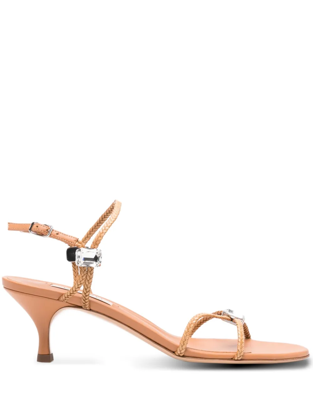 Casadei Gevlochten sandalen met hak en verfraaid met kristal Beige