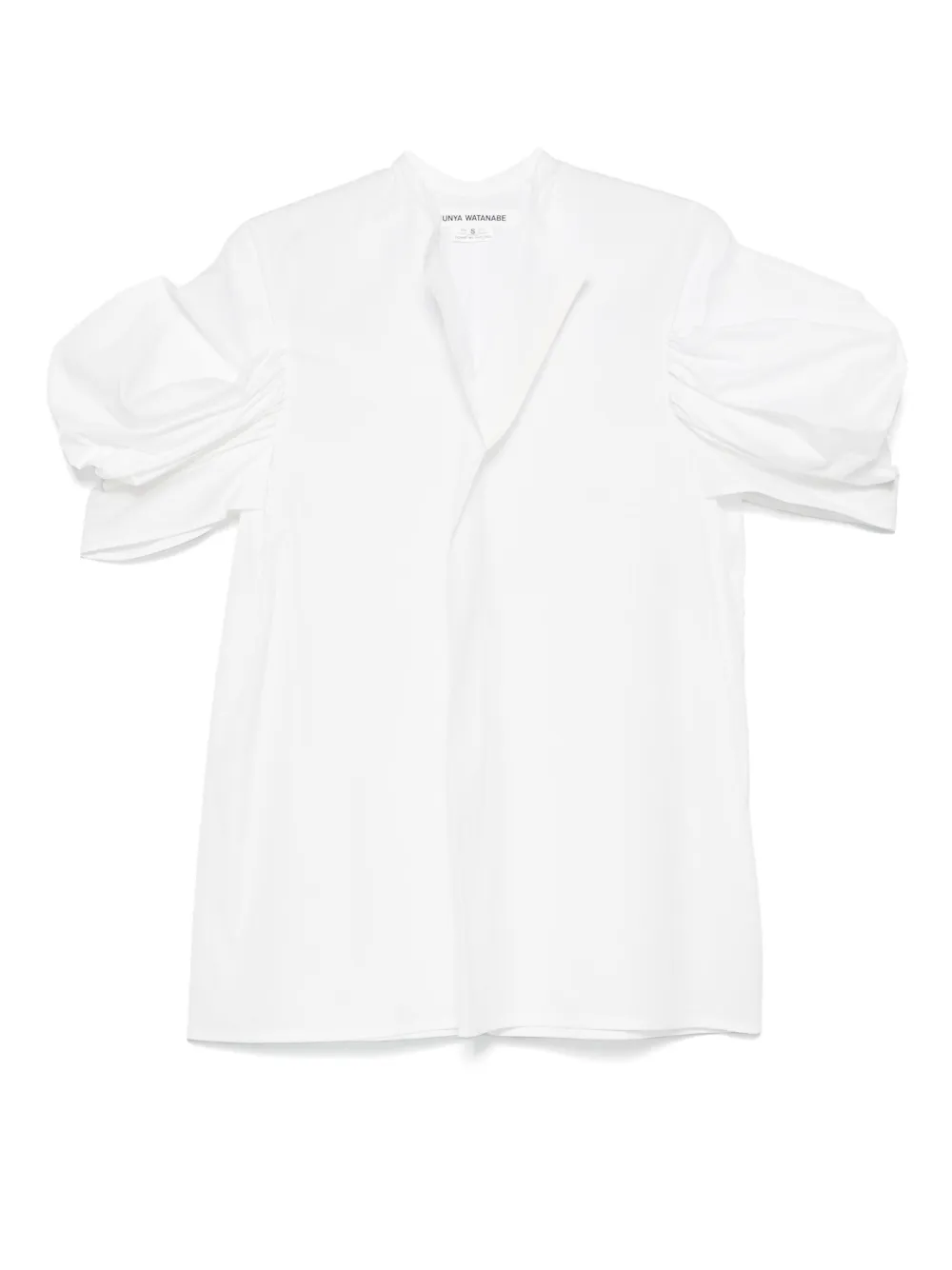 Junya Watanabe White Cotton Top With Pleated Balloon Sleeves In White