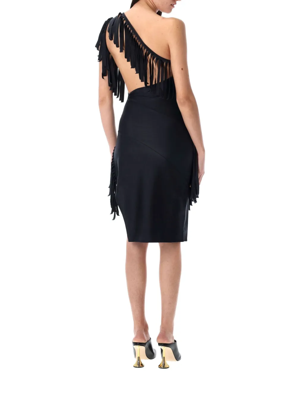 Coperni Asymmetric Fringed Mini Dress In Black