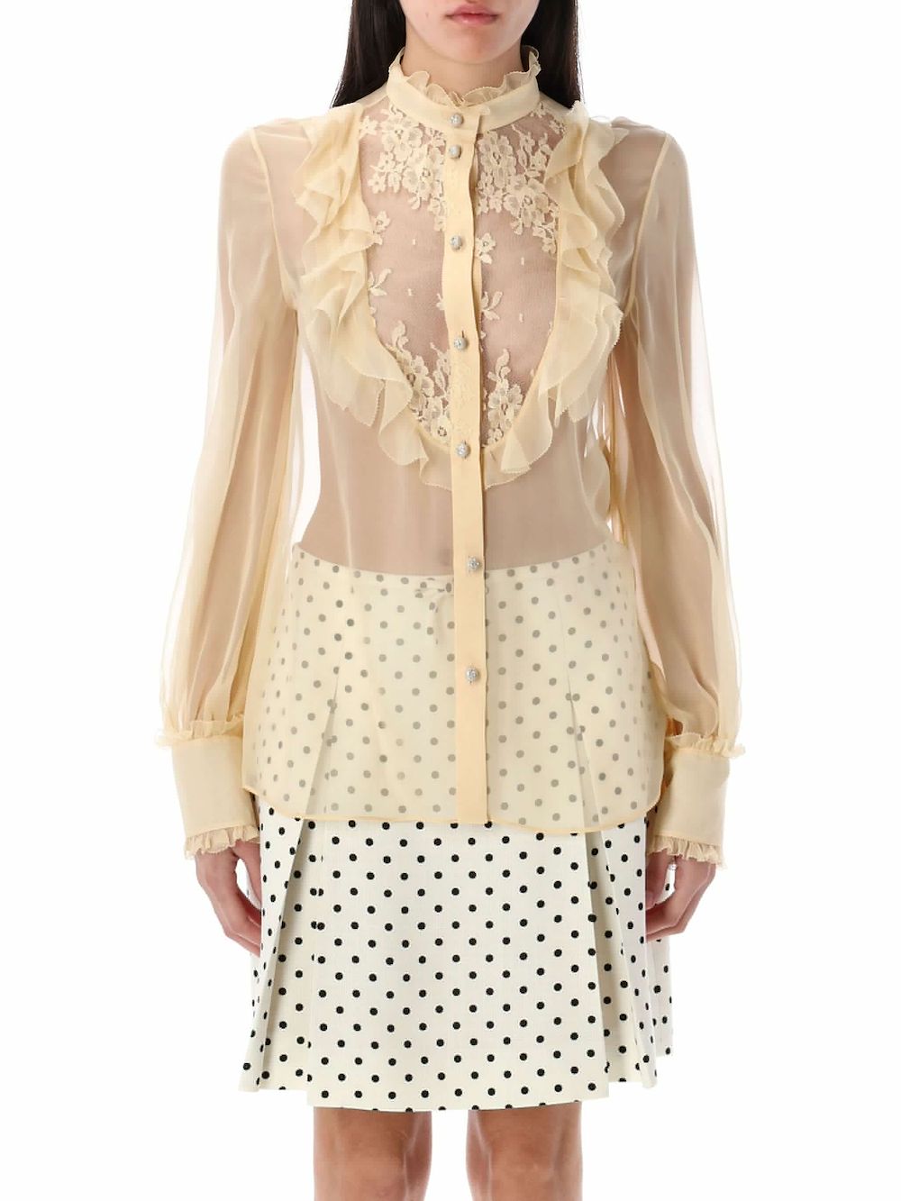 Valentino Chiffon And Lace Shirt In Yellow