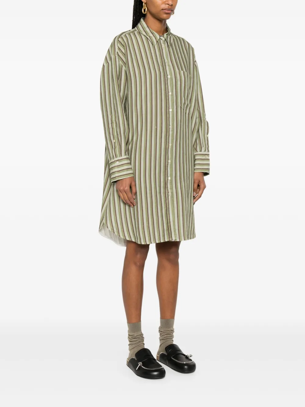 120% LINO STRIPED SHIRT DRESS 
