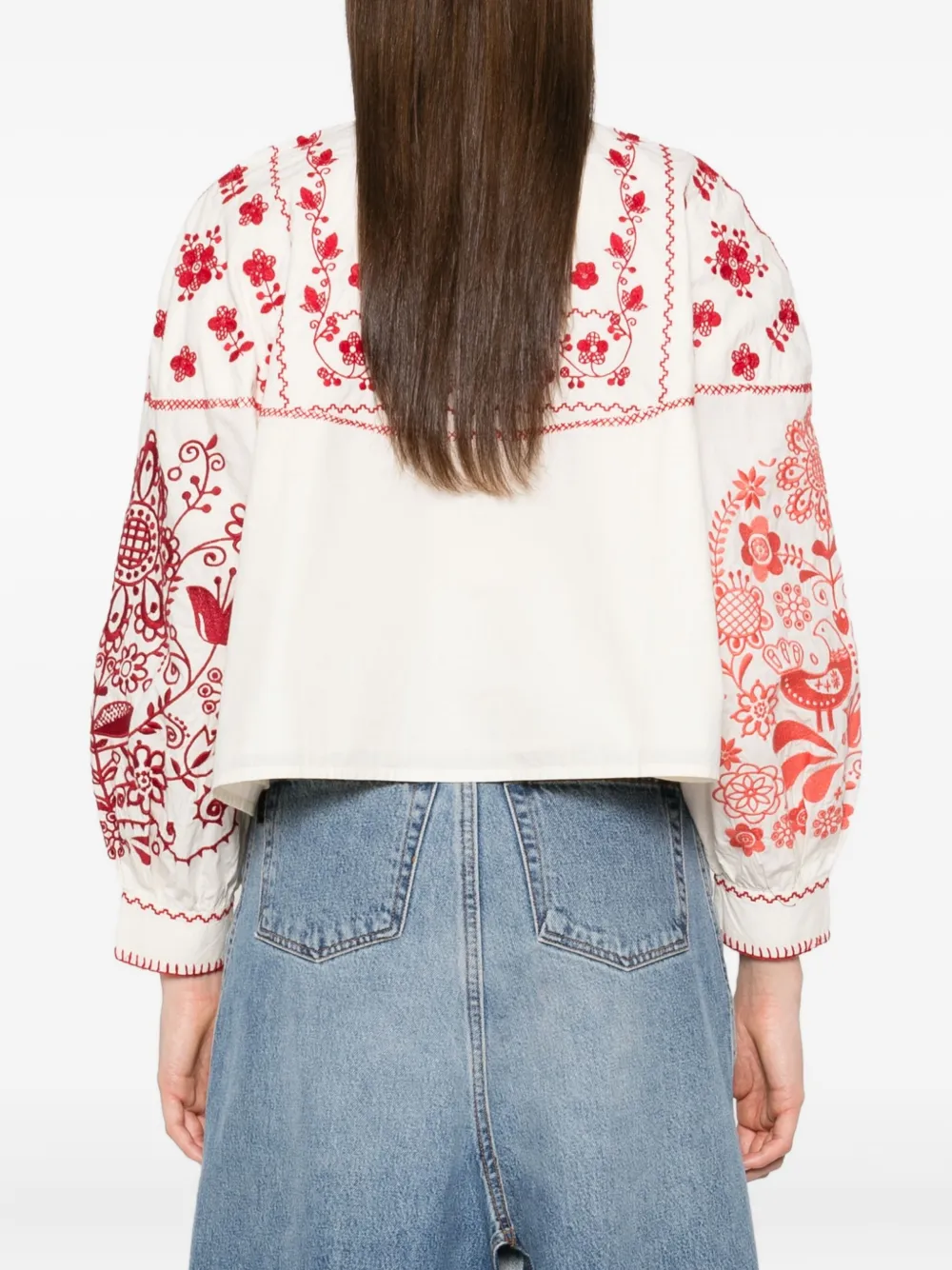 Antik Batik Mamie katoenen blouse met borduurwerk Beige