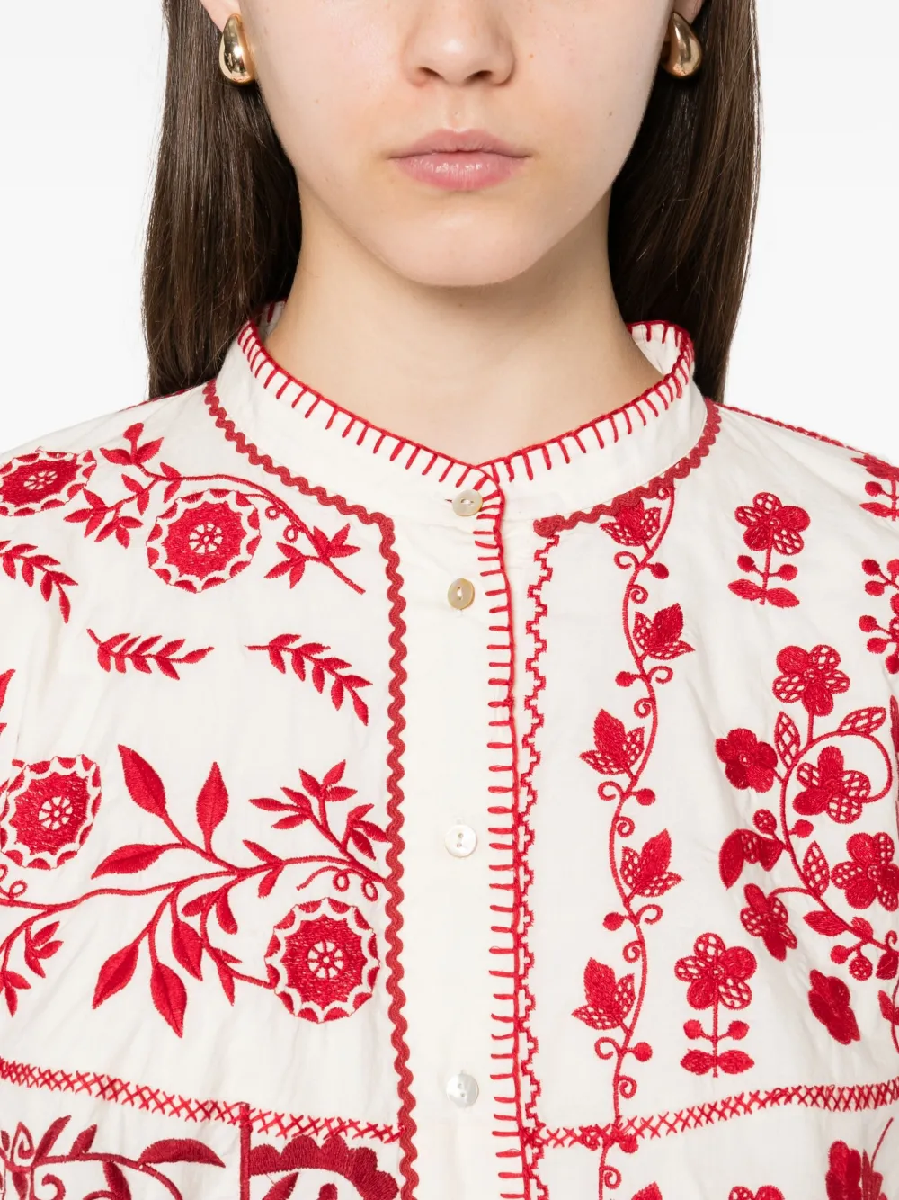 Antik Batik Mamie katoenen blouse met borduurwerk Beige