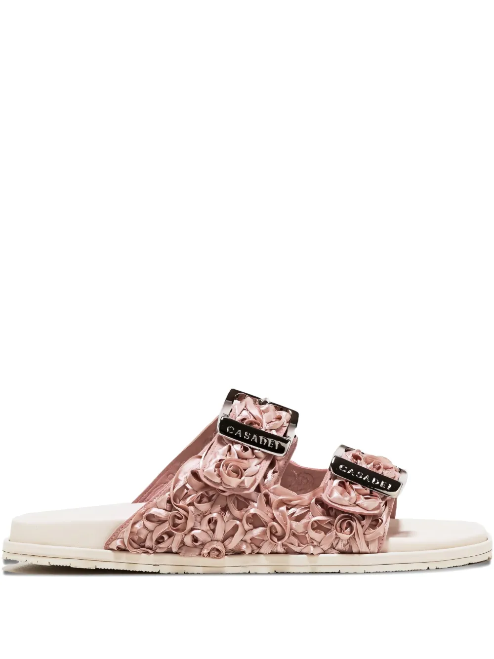 Casadei rose-embellished buckle slides Pink