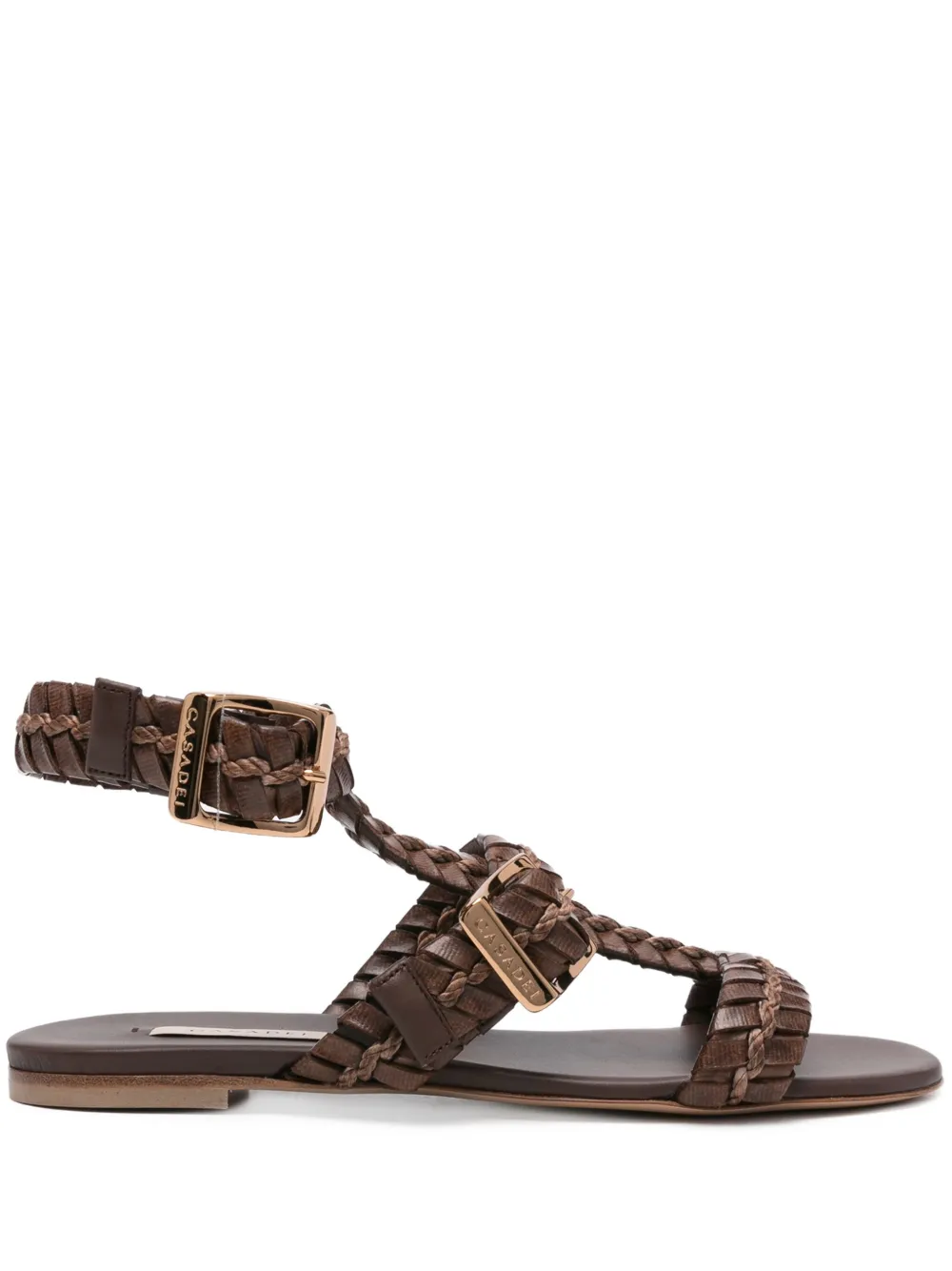 Casadei Platte gevlochten sandalen met gesp Bruin