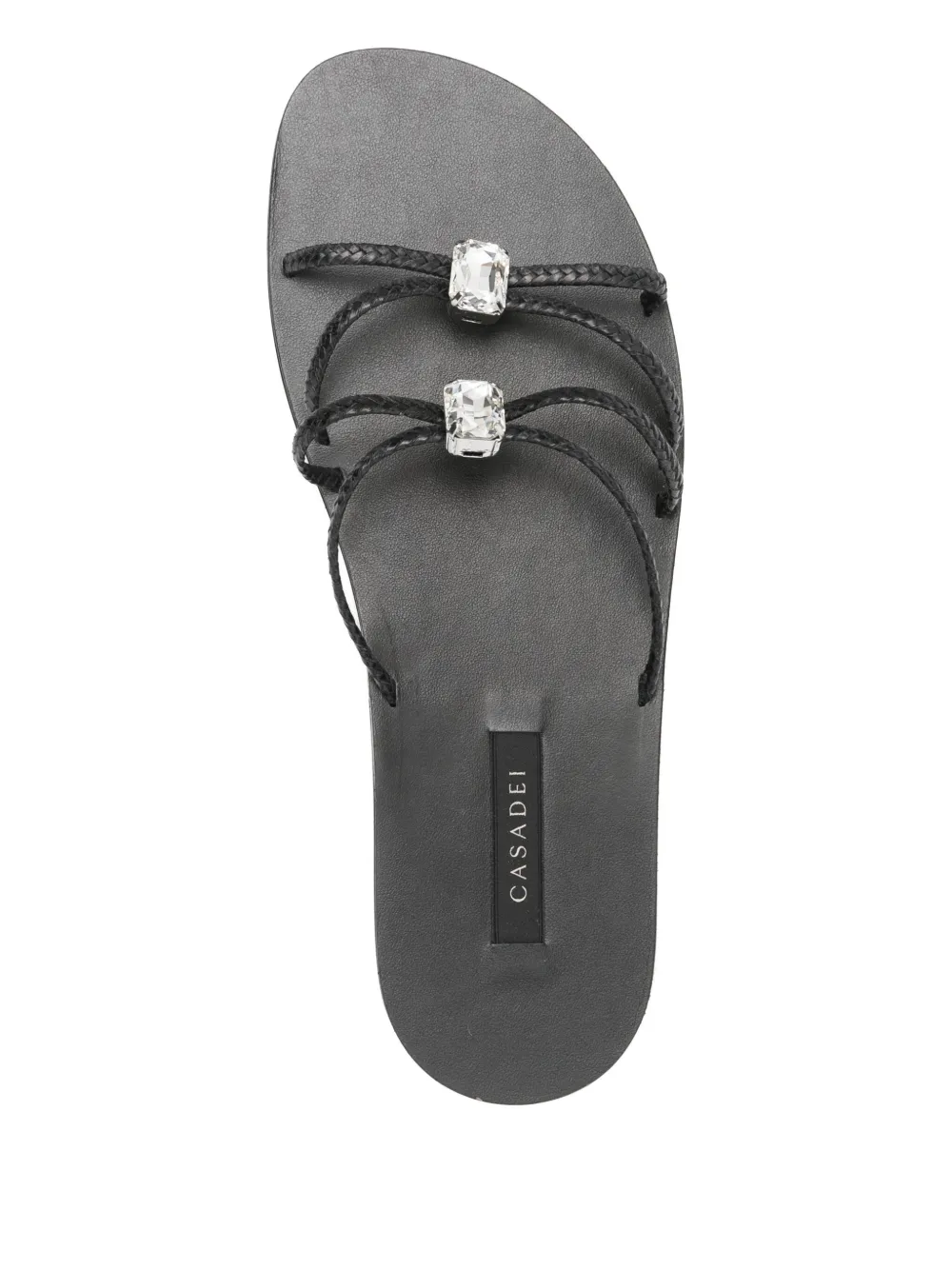 Casadei braided crystal-embellished flat sandals Black