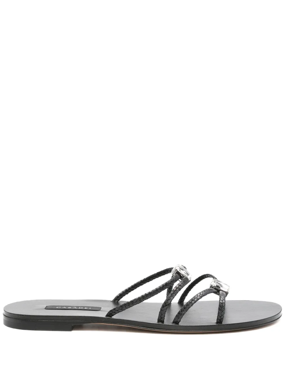 Casadei Platte gevlochten sandalen met kristallen Zwart