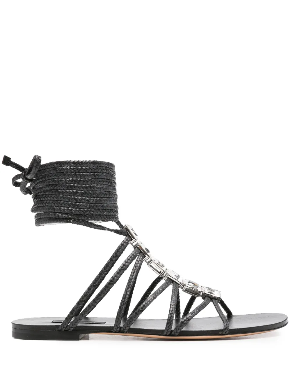 Casadei braided crystal-embellished flat sandals | Black | Image 1