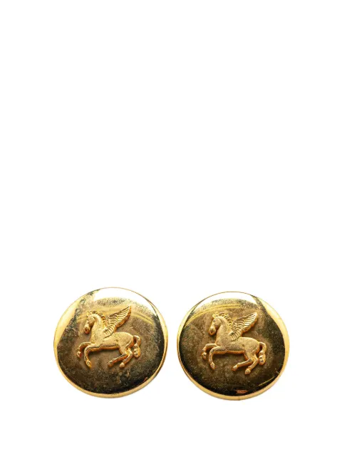 Hermès Pre-Owned 20th Century Gold Plated Pegasus Round Clip On Earrings costume earrings