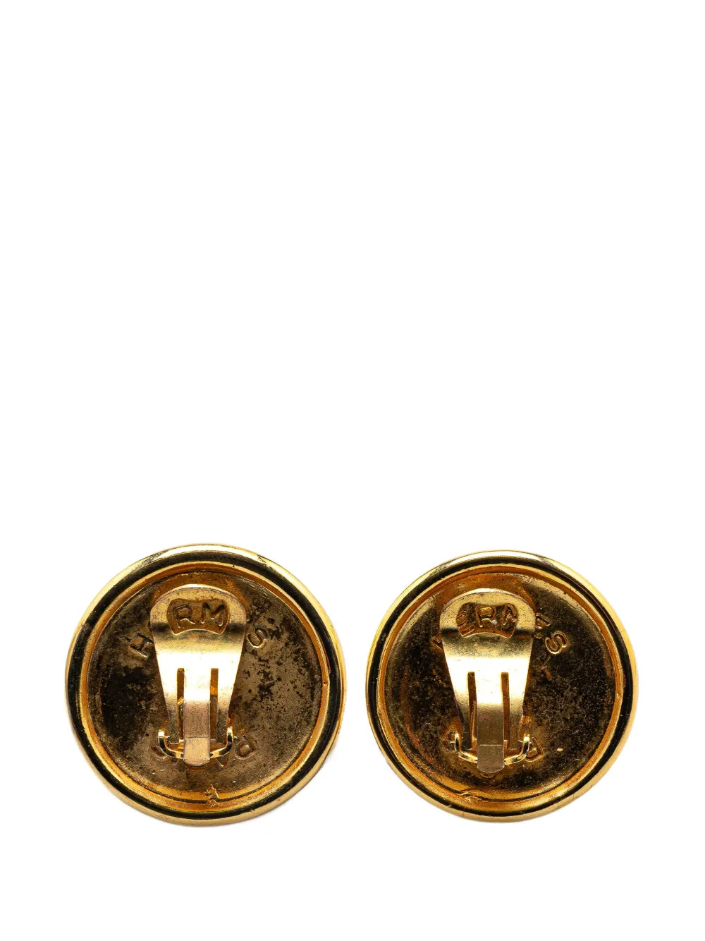 Hermès Pre-Owned aretes 20th Century Gold Plated Pegasus Round Clip On Earrings | Image 2