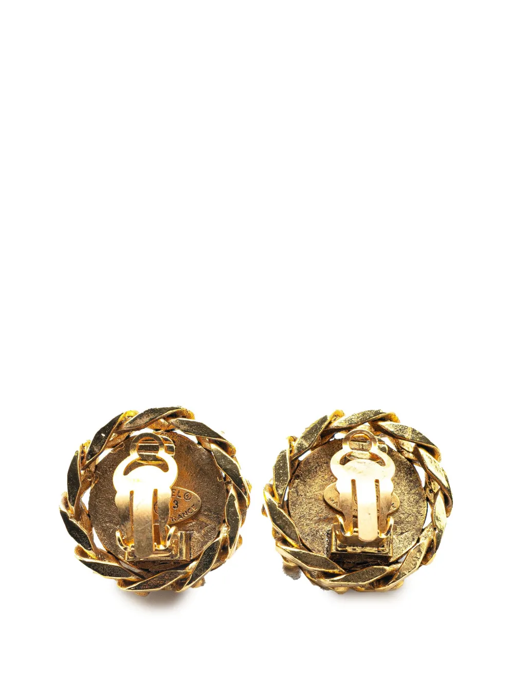 Pre-owned Chanel 1980-1990 Gold Plated Rhinestone Cc Clip On Earrings Costume Earrings