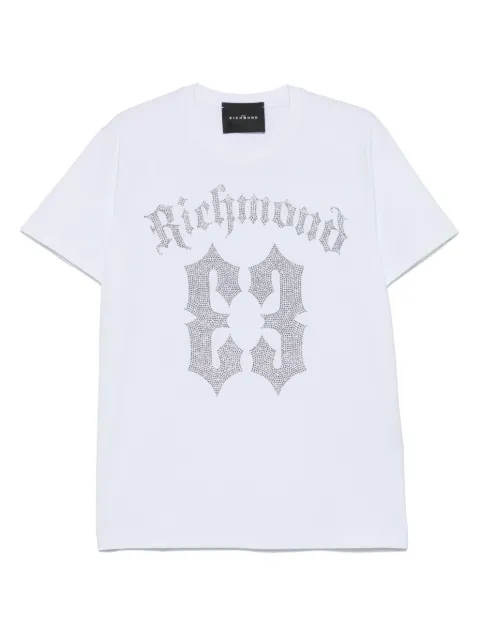 John Richmond playera con logo y detalles de cristal