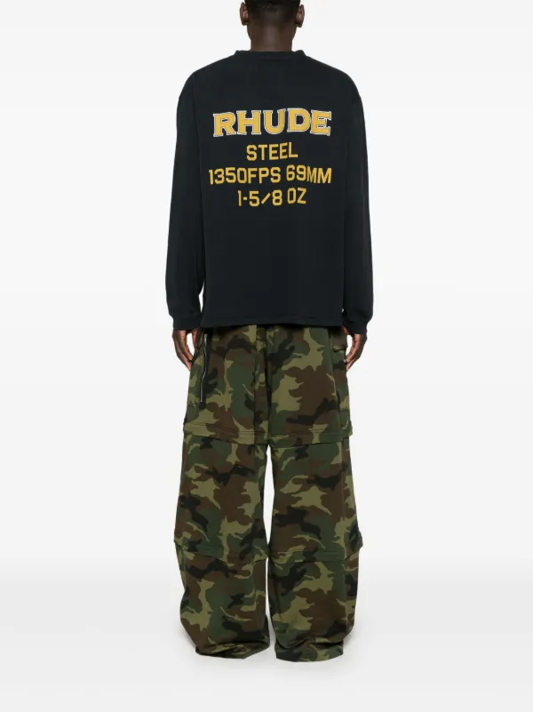 ★送料・関税込み★【Rhude】ロゴプリント ロングスリーブシャツ RHUDE text-print long-sleeve T-shirt | Black | FARFETCH