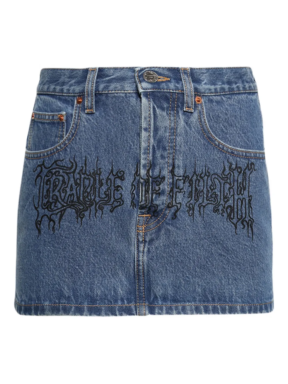 Vetements Embroidered Denim Mini Skirt In Blue