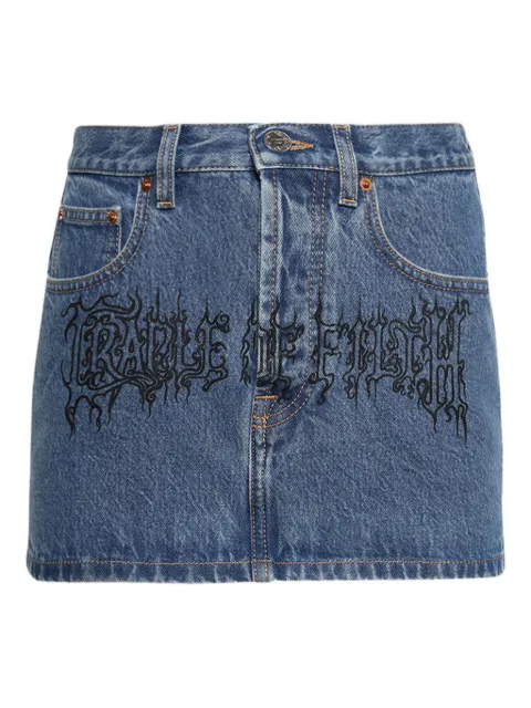 VETEMENTS embroidered denim mini skirt