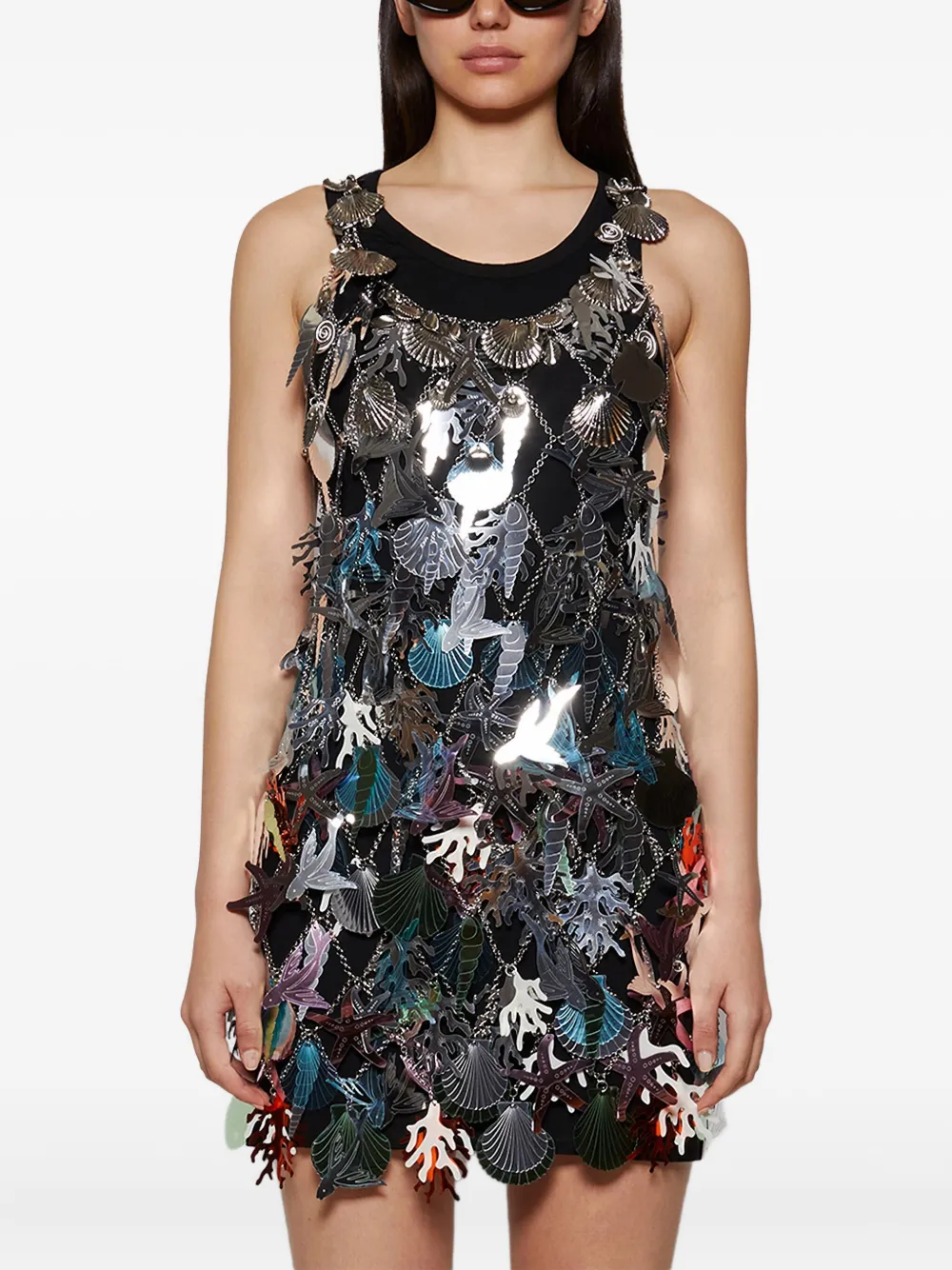 Rabanne Robe Shell-coral Chain-effect Mini Dress In Multi