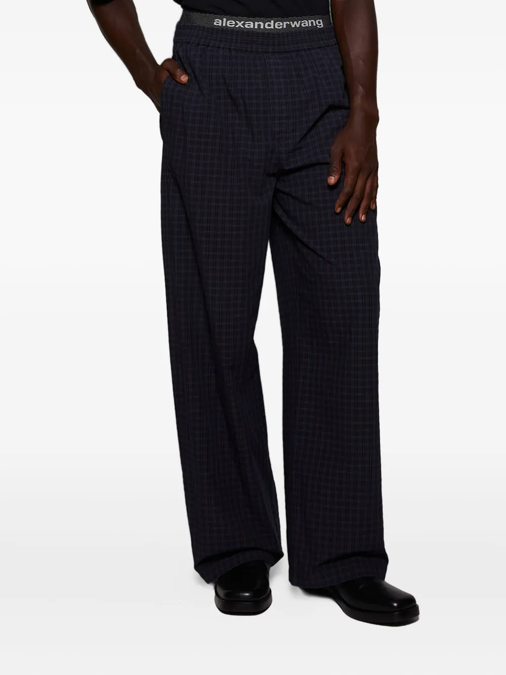Alexander Wang Checked Elastic-waist Trousers In Black