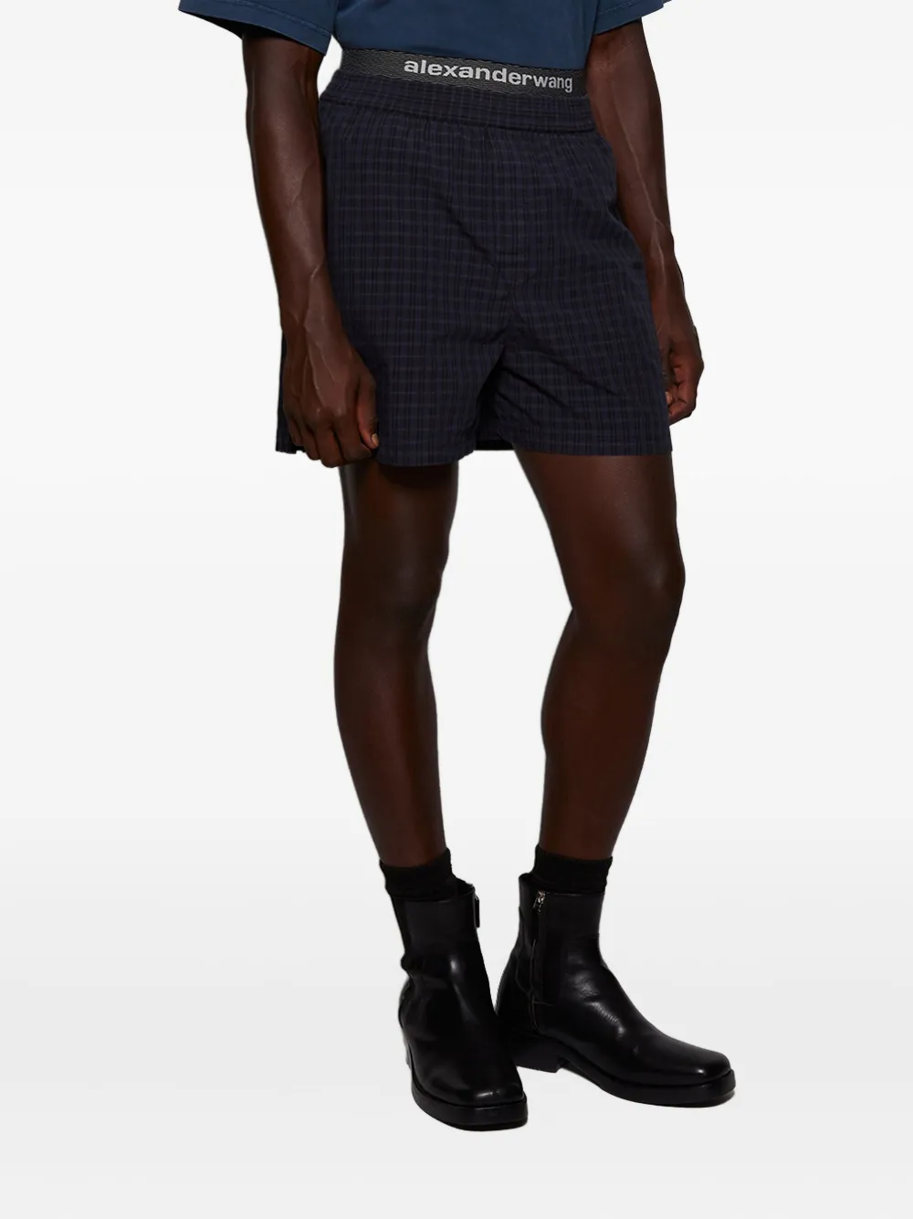 Alexander Wang Check-pattern Boxer Shorts In Blue