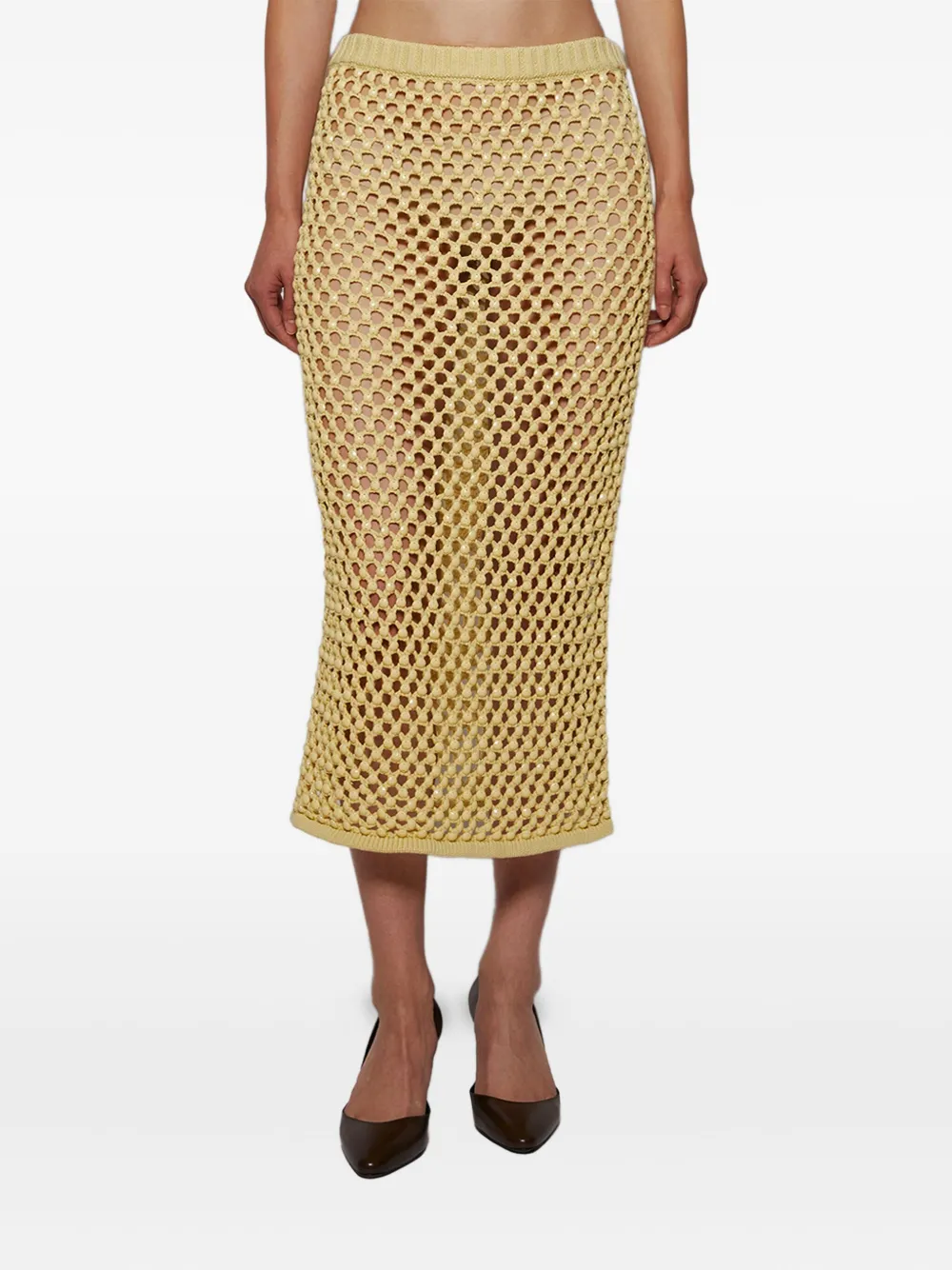 Diotima Spice Openwork Midi Skirt In Yellow