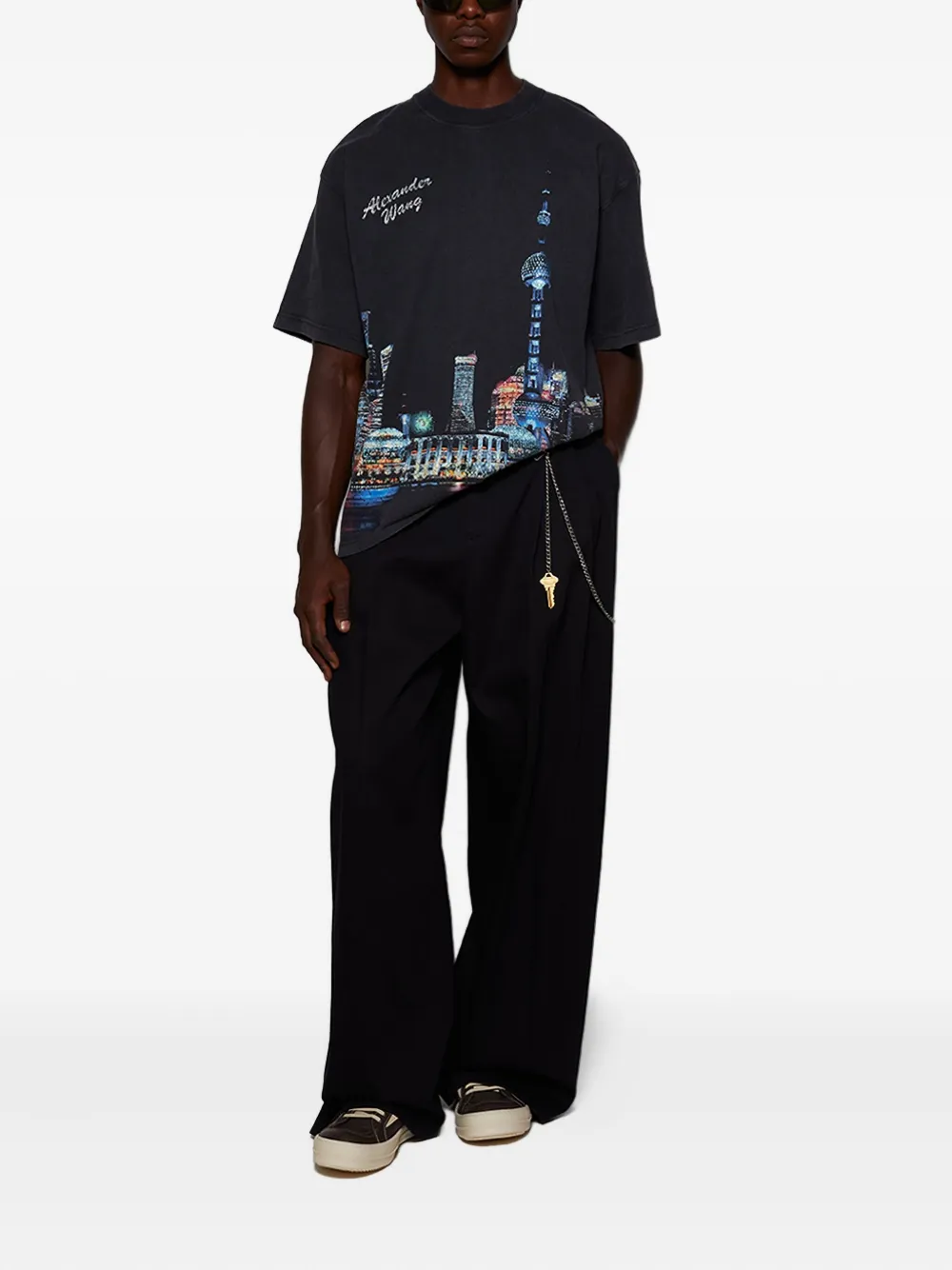 Alexander Wang pleated-details chain-detail trousers - Zwart