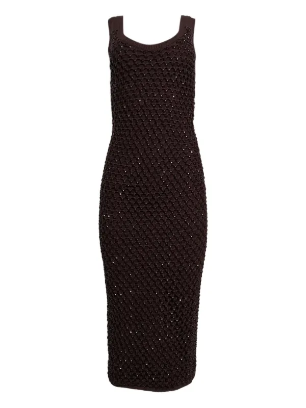 Diotima Emin Embellished Midi Dress in Brown