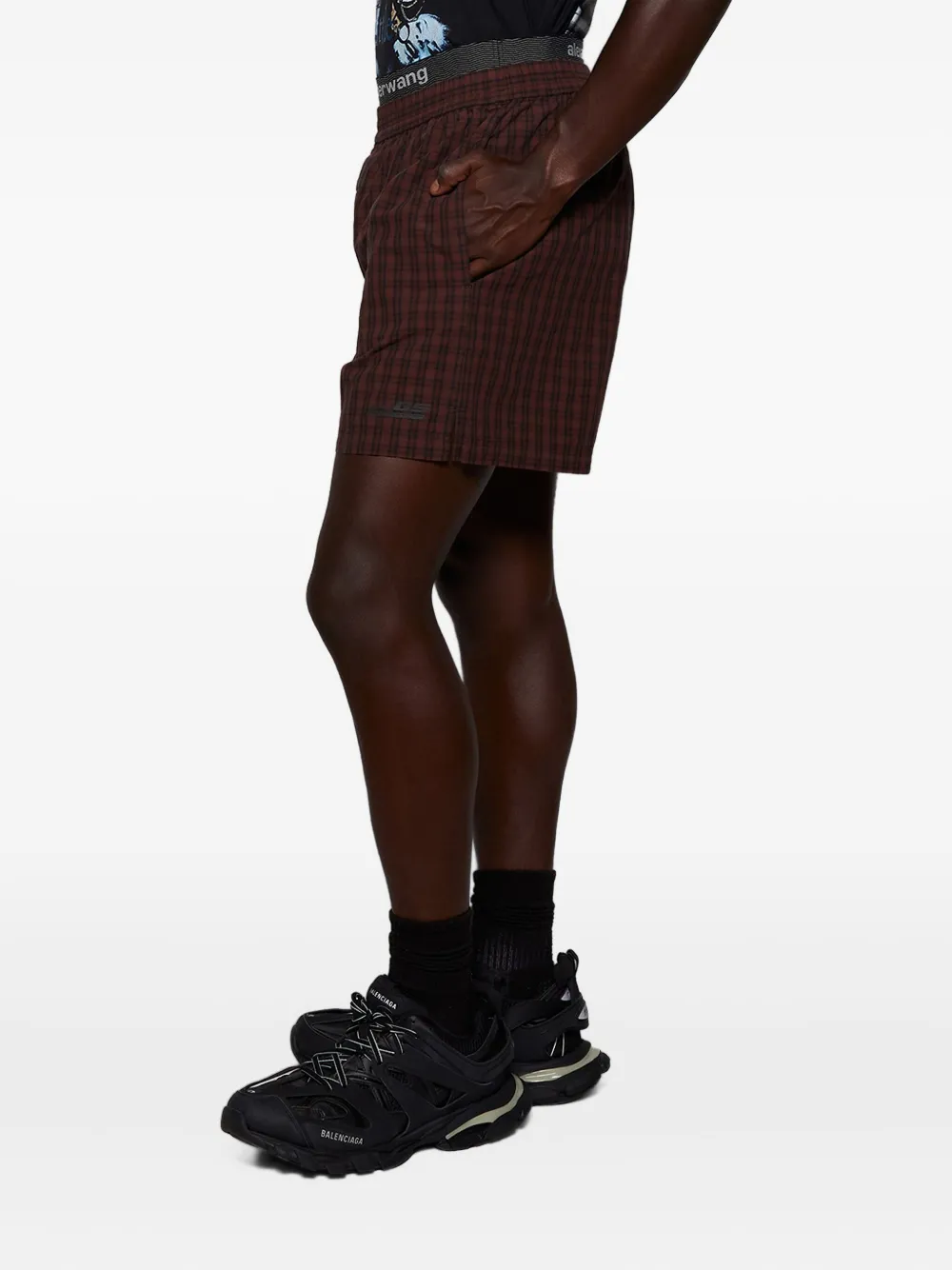 Alexander Wang Plaid Boxer Shorts In Brown