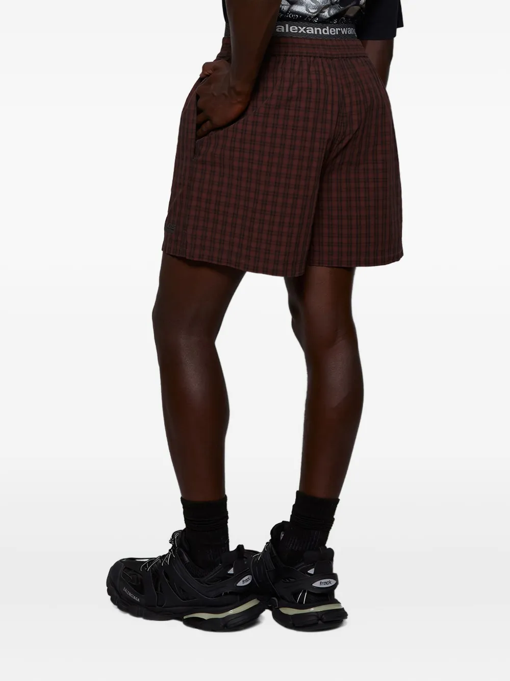 Alexander Wang Plaid Boxer Shorts In Brown