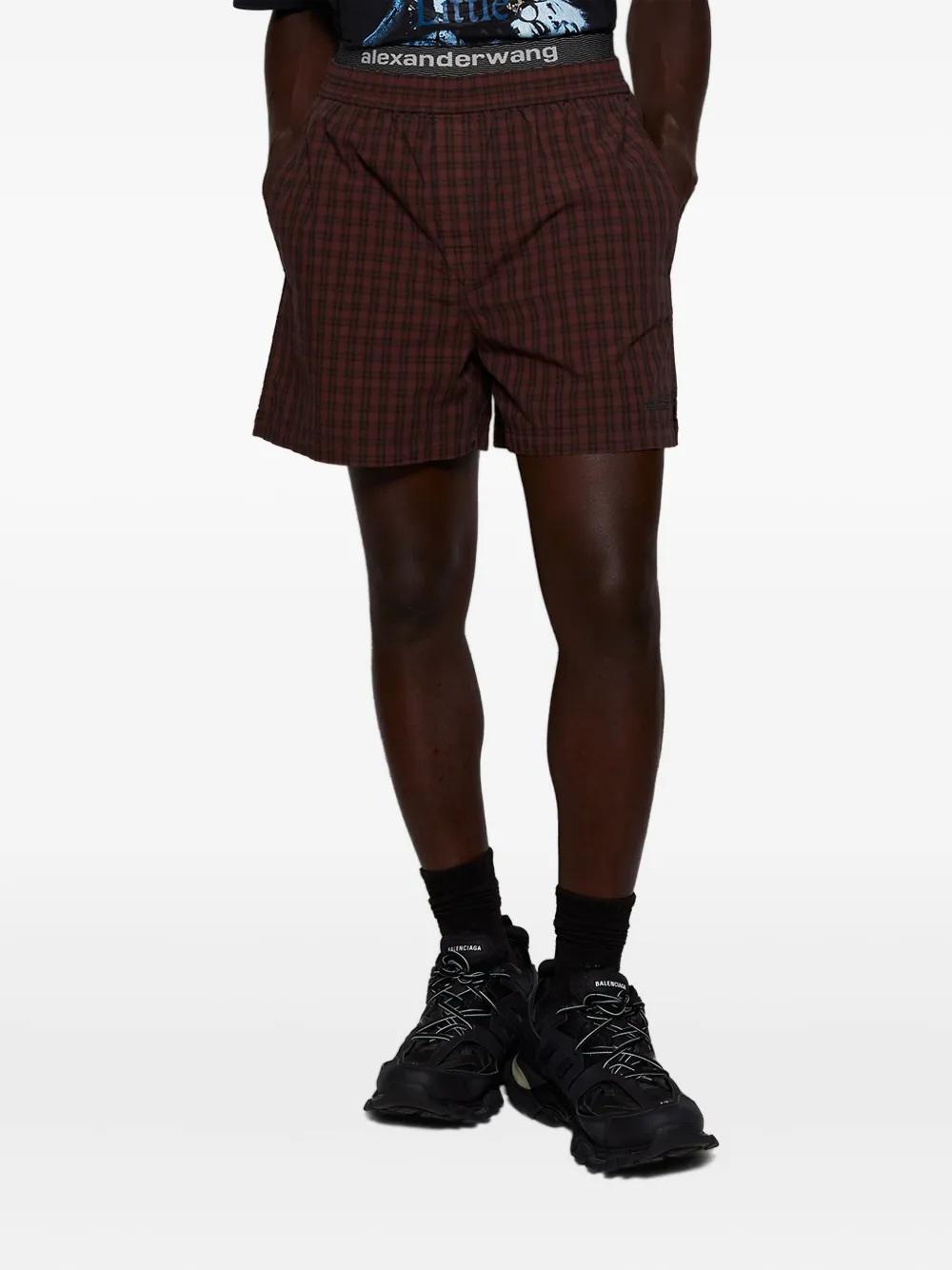 Alexander Wang Plaid Boxer Shorts In Brown