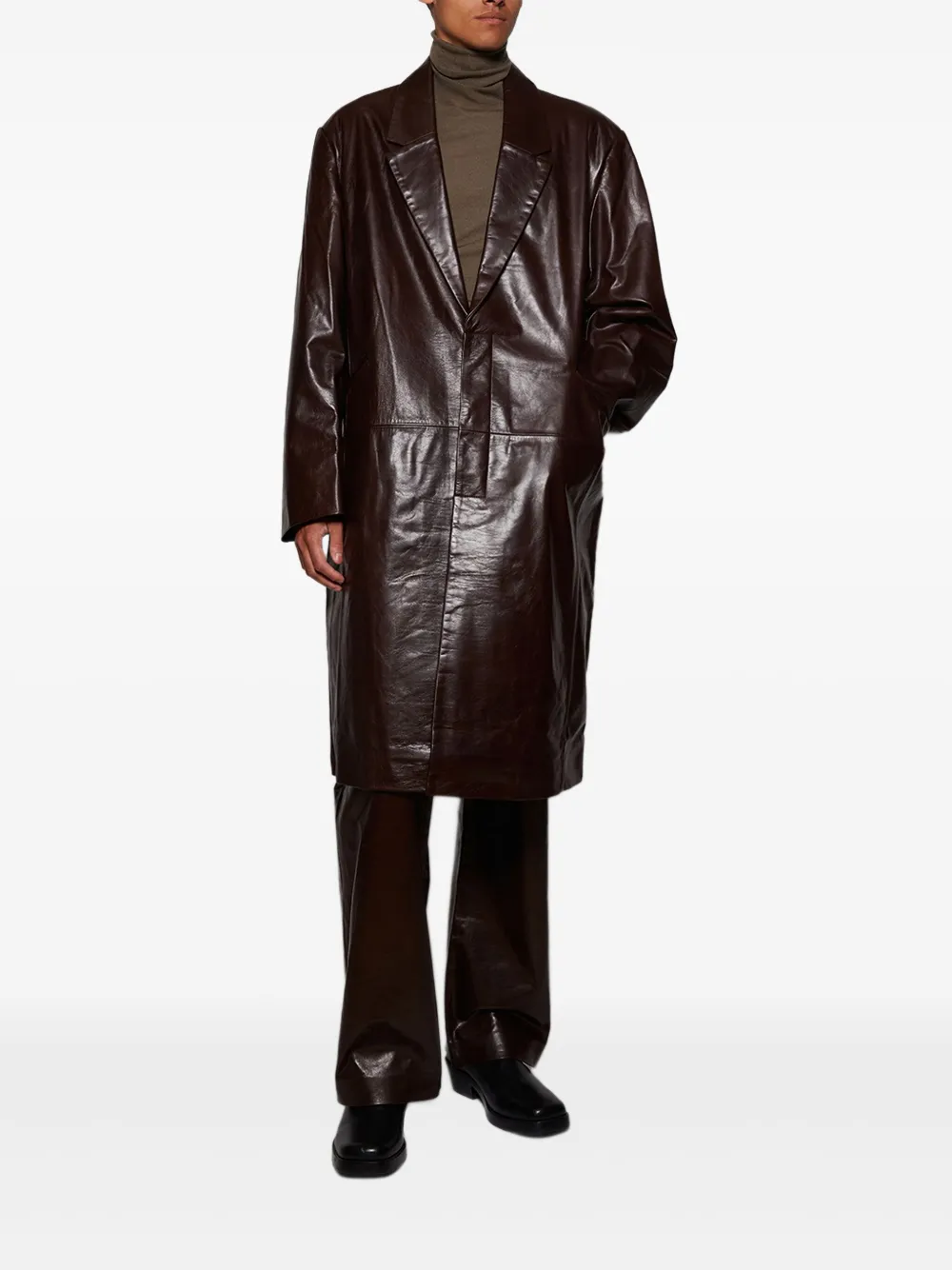ENTIRE STUDIOS single-breasted leather coat - Bruin