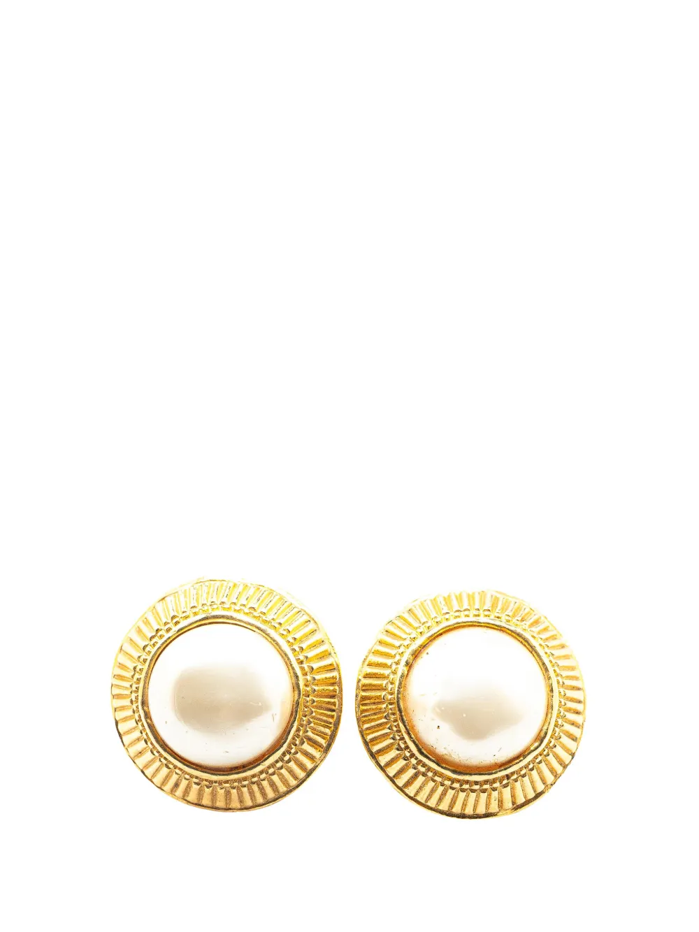 CHANEL Pre-Owned 1970-1980 Gold Plated Round Faux Pearl Clip on Earrings costume earrings | Gold | Image 1
