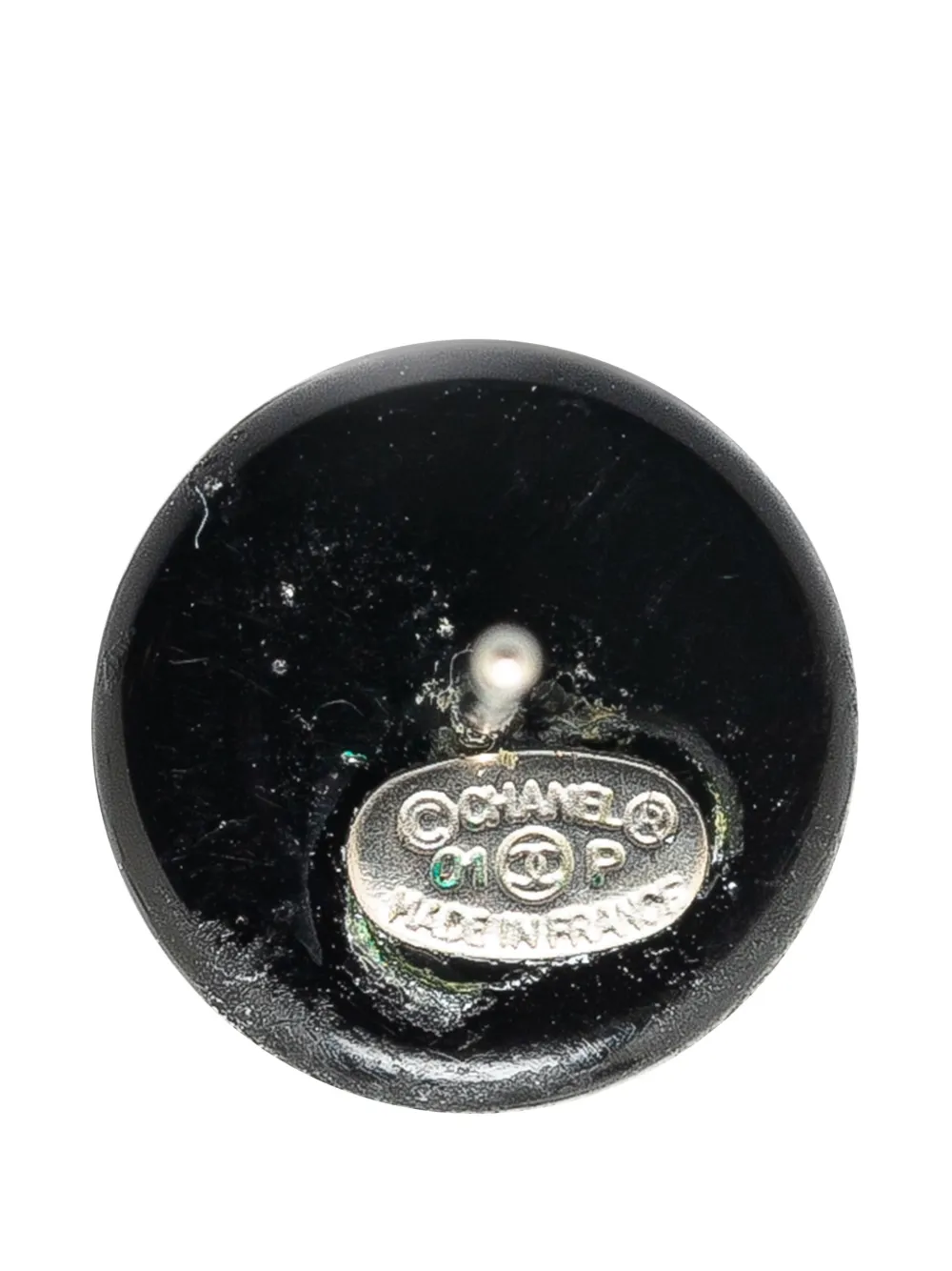 Pre-owned Chanel 2001 Resin Cc Round Push Back Earrings Costume Earrings In Black
