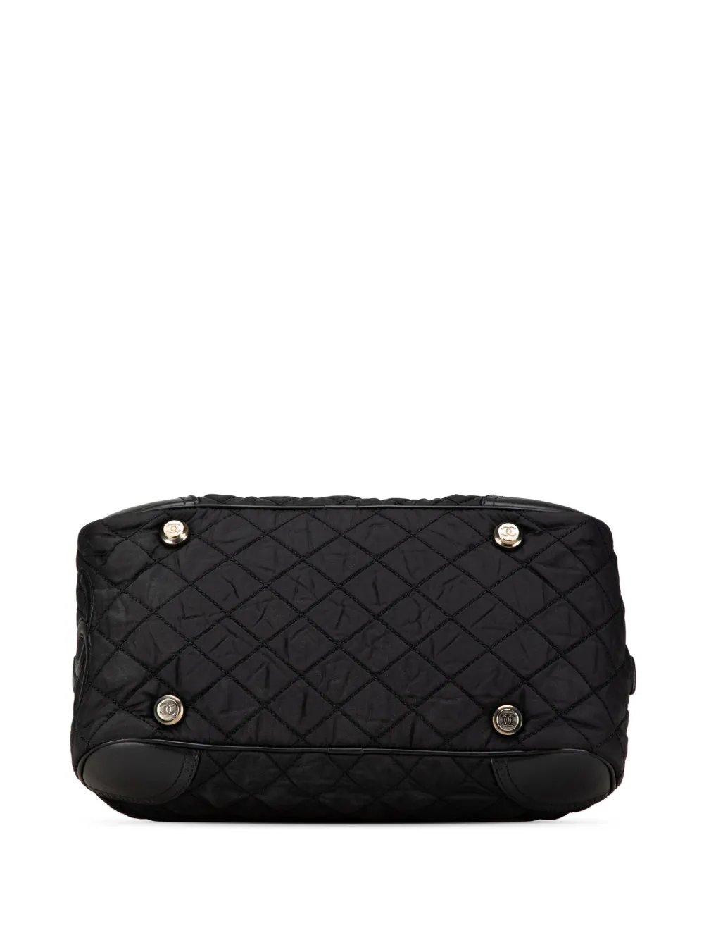 Pre-owned Chanel 2005-2006 Paris New York Quilted Nylon Duffle Handbag In Black