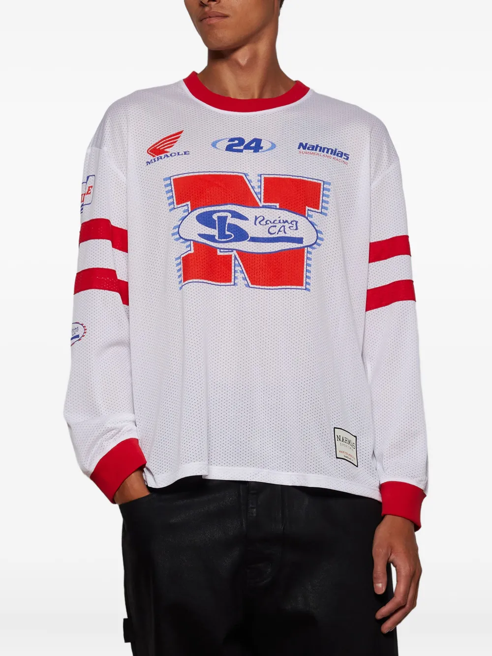 Nahmias Racing T-shirt met ronde hals Wit