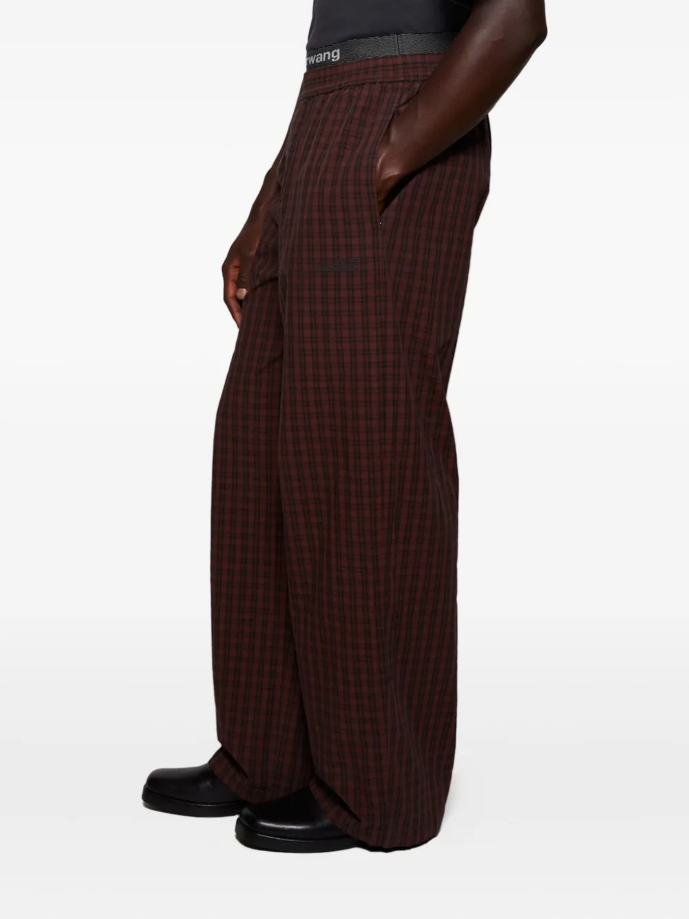 Alexander Wang Plaid-pattern Elastic-waist Trousers In Brown