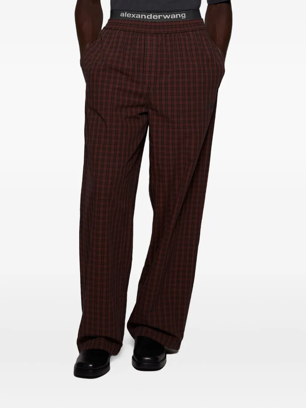 Alexander Wang Plaid-pattern Elastic-waist Trousers In Brown