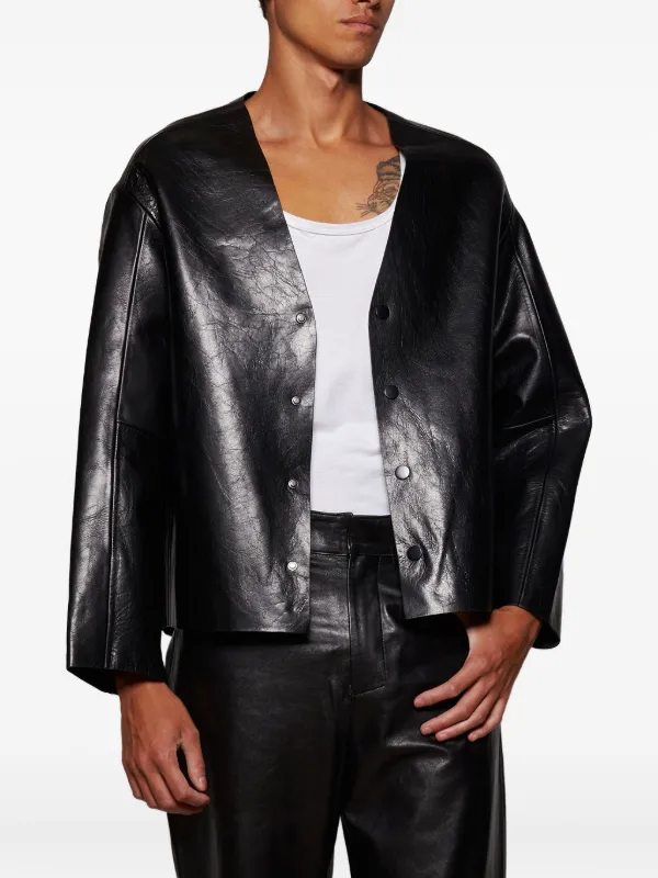 ENTIRE STUDIOS V-neck Leather Jacket | Black | FARFETCH