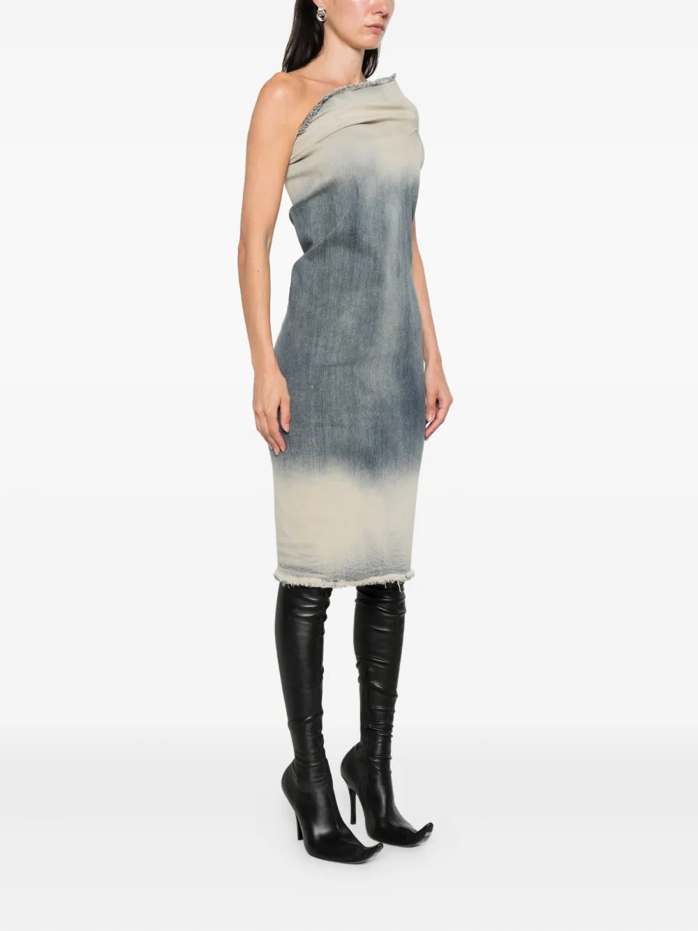 Rick Owens One-shoulder Mini Dress In Gray